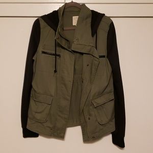 Olive green jacket with hoodie